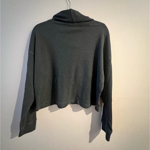 Mono B Gray Boxy Crop Cowl Neck Waffle Knit Pullover - Picture 2 of 8